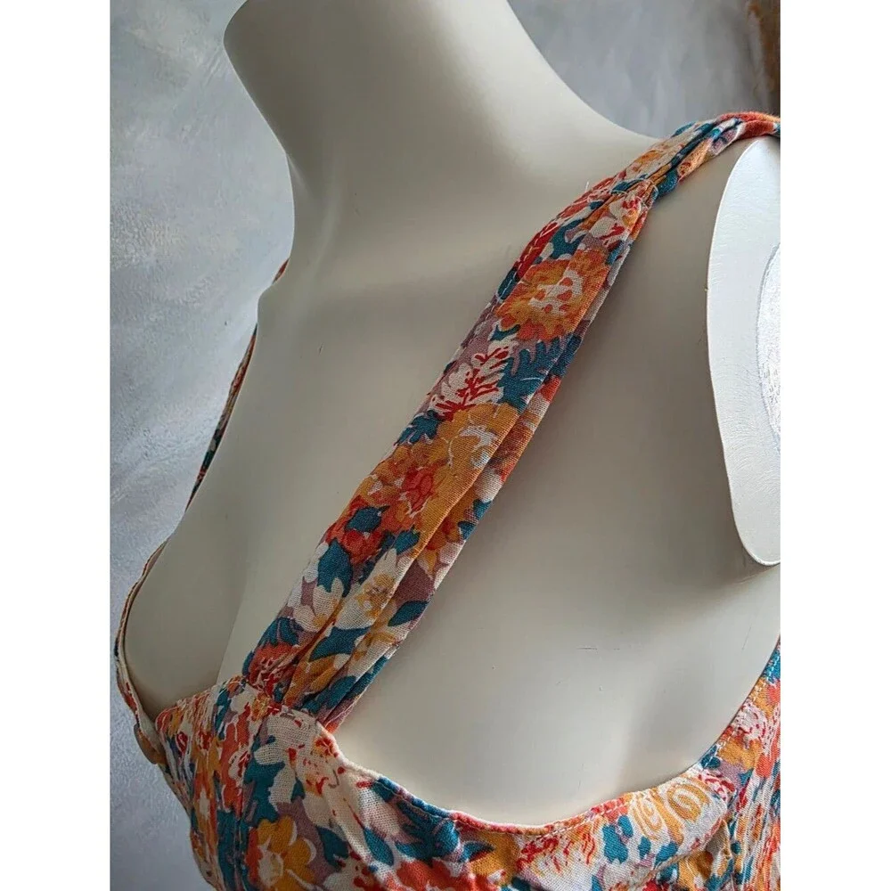 Forever 21 Orange Blue Floral Fit Flare Mini Dress Button Down Lined Sz L NWT